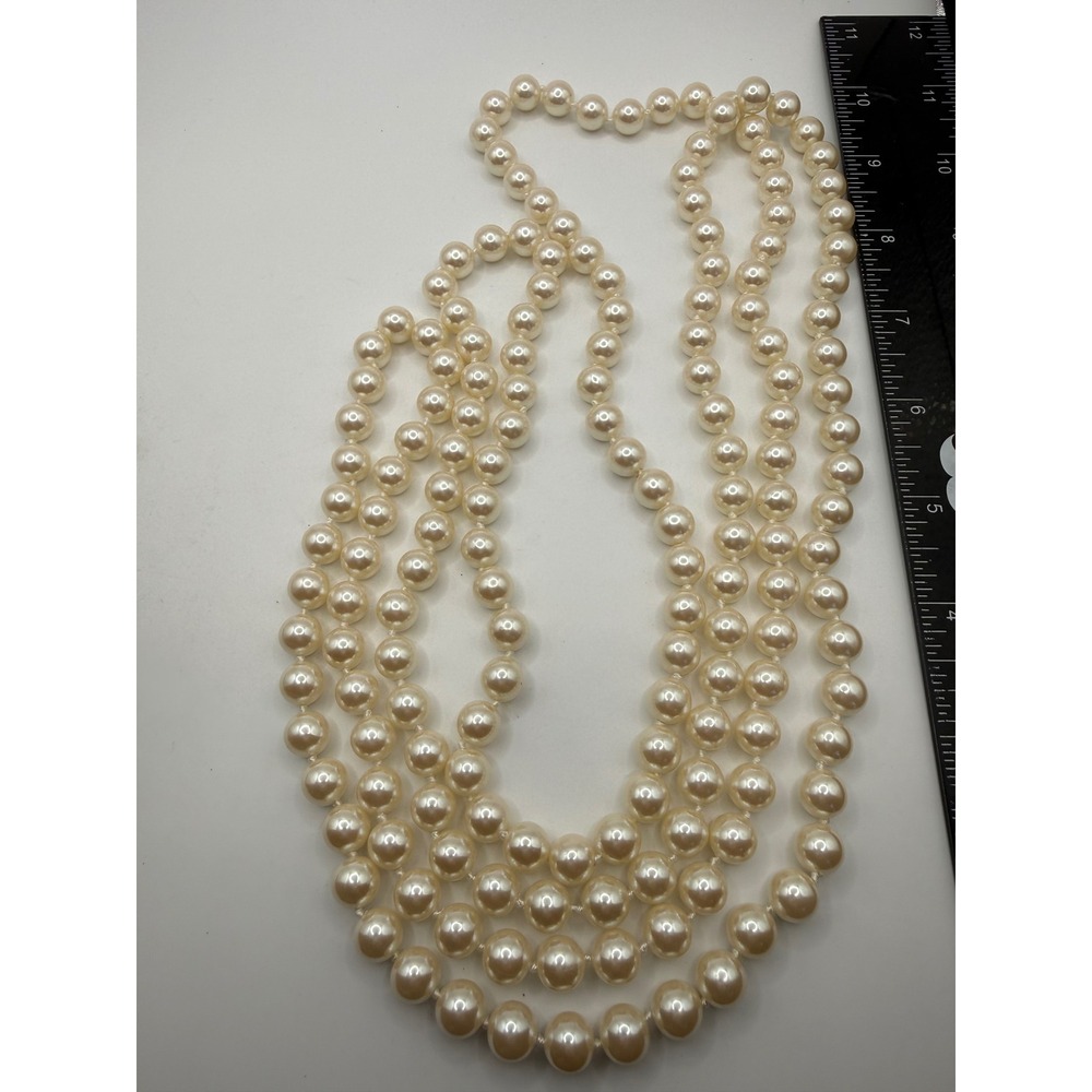 Vintage Faux Pearl Strand Necklace Creamy White Knotted 48 Inch Opera Length